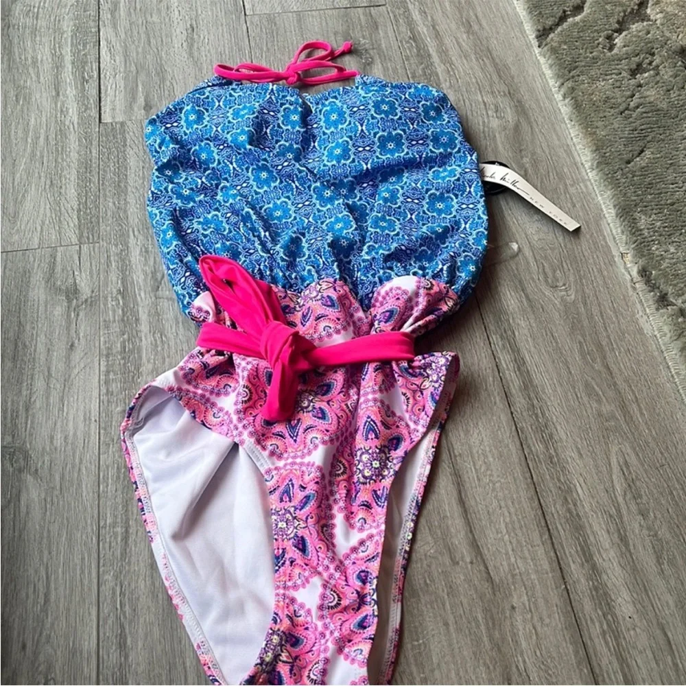 New!! Nicole Miller Blue and Pink One Piece women's Swimsuit
